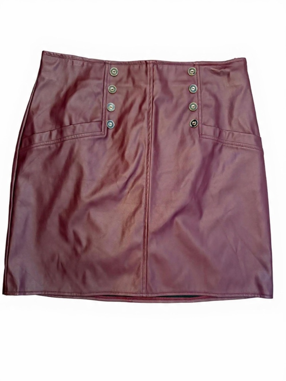 NWT Faux Leather Burgundy Mini Skirt with Button Detail Size Large